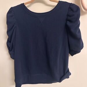 LOFT Navy Blue Puff Sleeve Sweatshirt